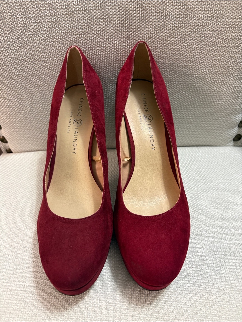 Chinese Laundry Wine Suede Round-Toe Platform  Pumps